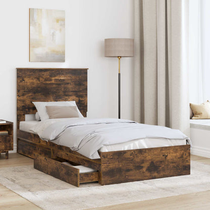 Letto con Contenitore Rovere fumÃ© 90 x 190 cm Legno multistrato