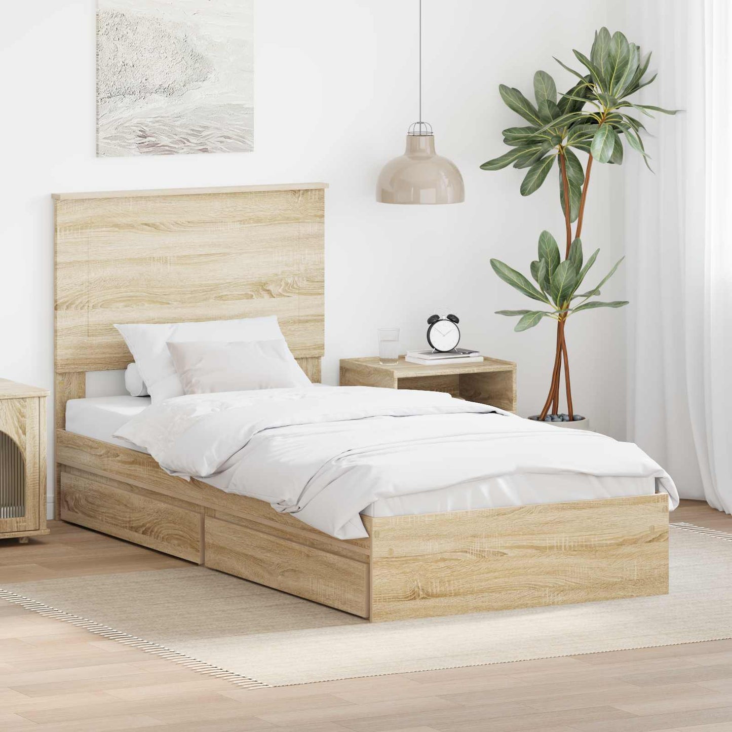 Letto con Contenitore con testiera Rovere Sonoma 90 x 200 cm
