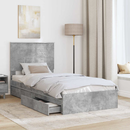Letto con Contenitore con testiera Grigio cemento 90 x 200 cm