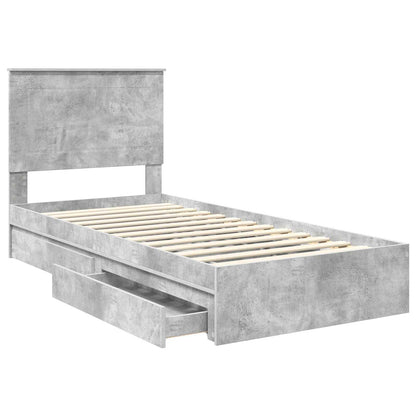 Letto con Contenitore con testiera Grigio cemento 90 x 200 cm