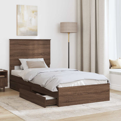 Letto con Contenitore con testiera Rovere Marrone 75 x 190 cm