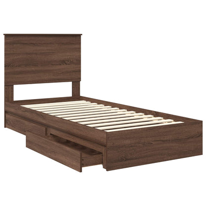 Letto con Contenitore con testiera Rovere Marrone 75 x 190 cm