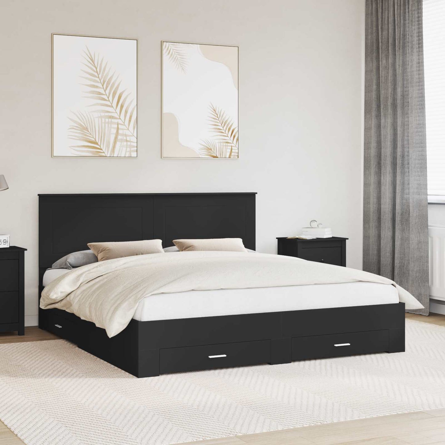 Struttura del letto con testiera Nero e Argento 200 x 200 cm