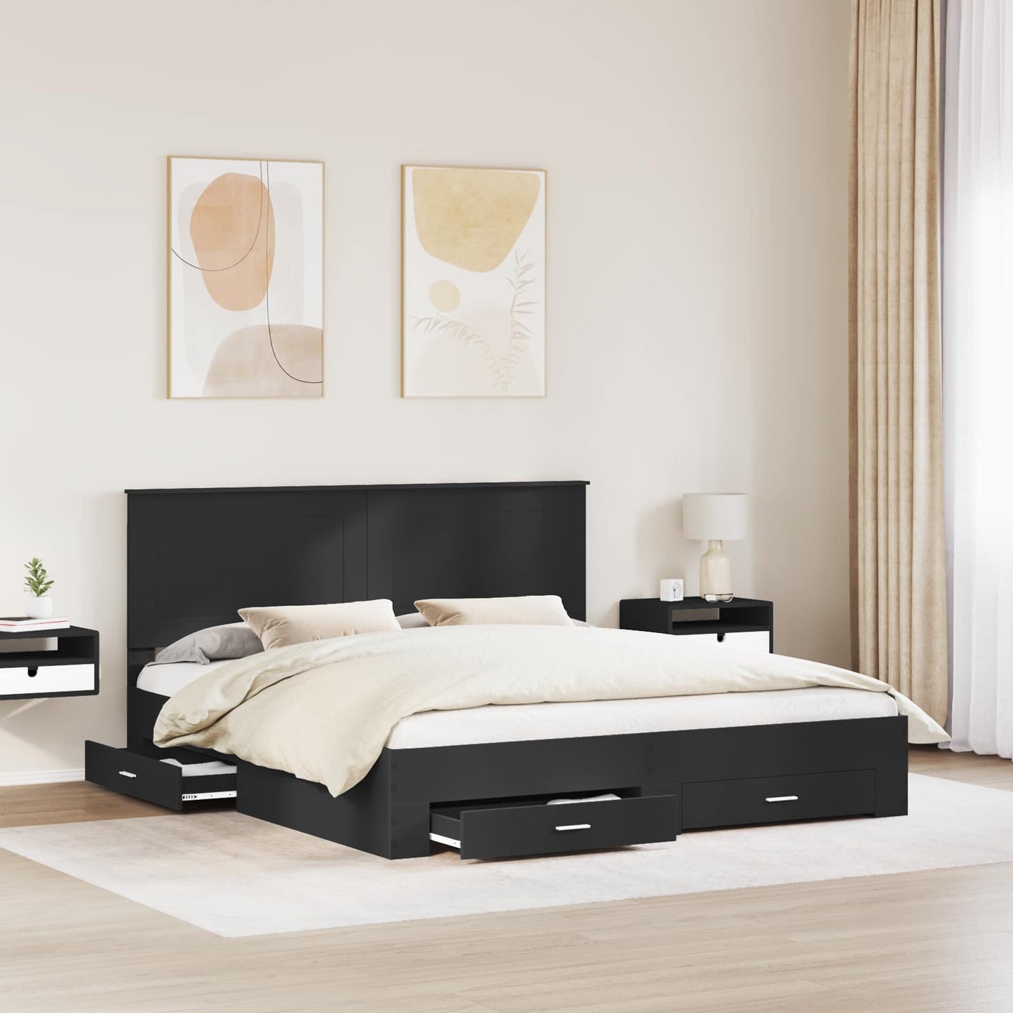 Struttura del letto con testiera Nero e Argento 200 x 200 cm