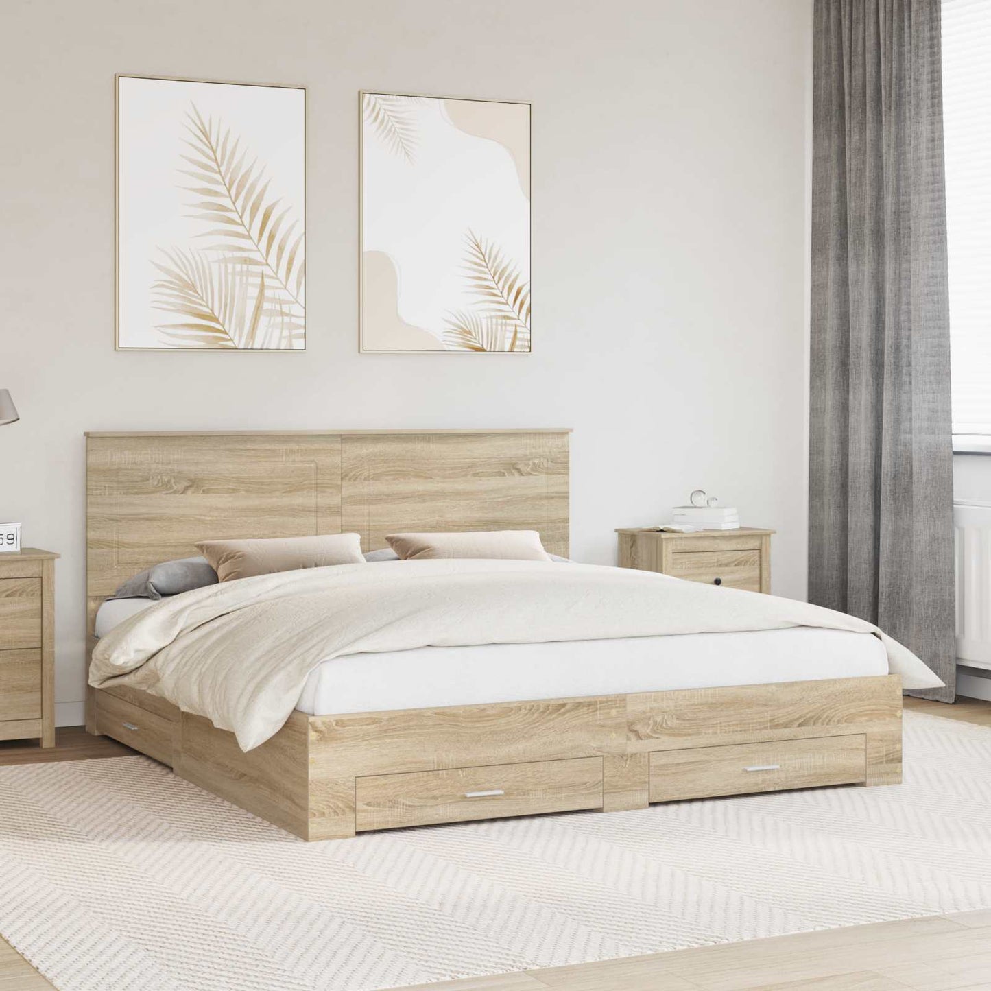 Struttura del letto con testiera Rovere Sonoma 200 x 200 cm
