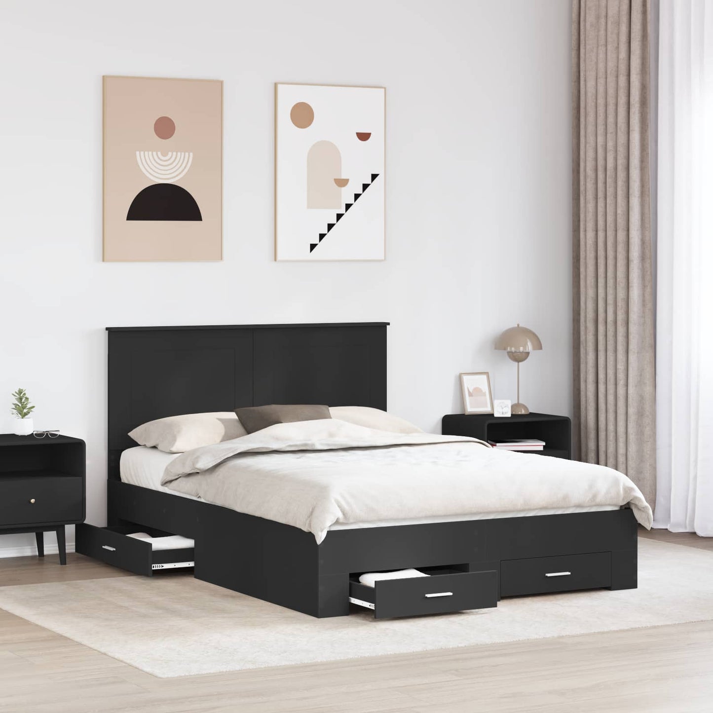 Struttura del letto con testiera Nero e Argento 150 x 200 cm