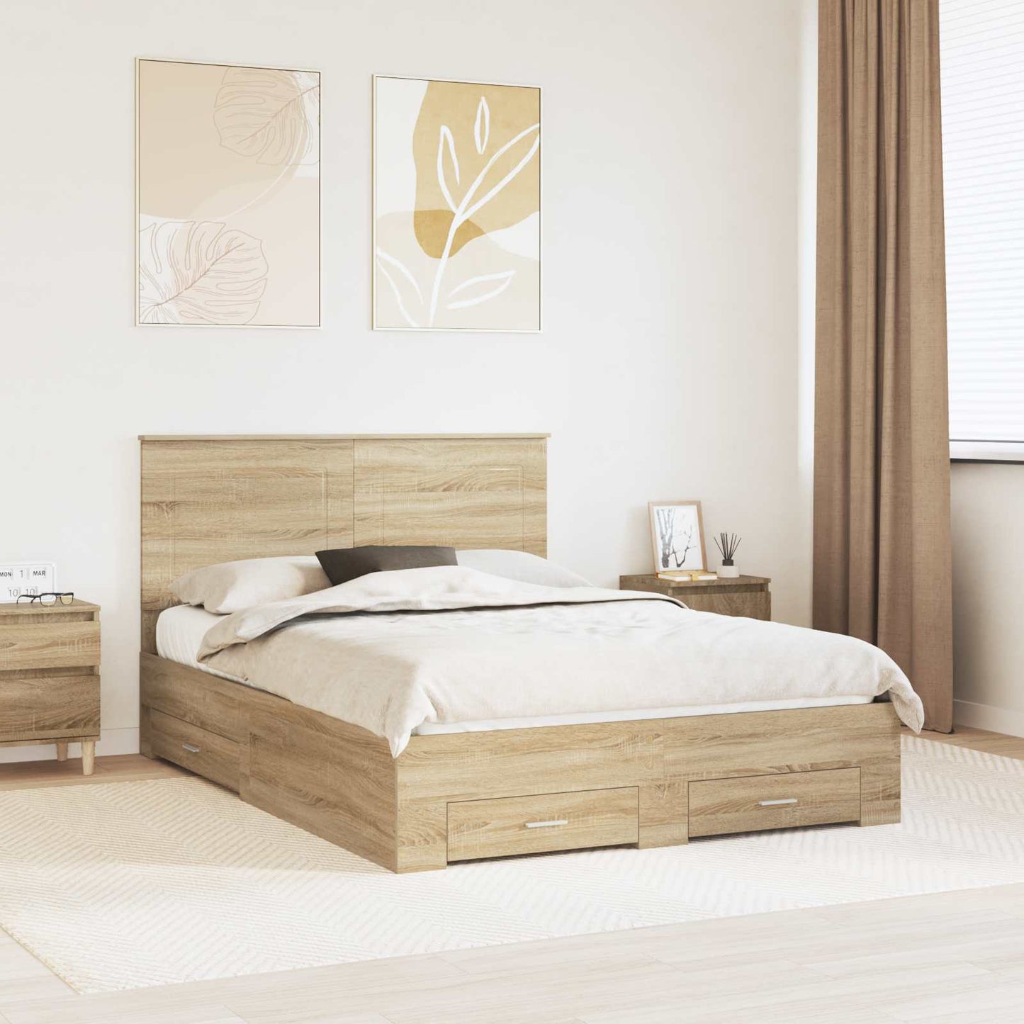 Struttura del letto con testiera Rovere Sonoma 140 x 190 cm