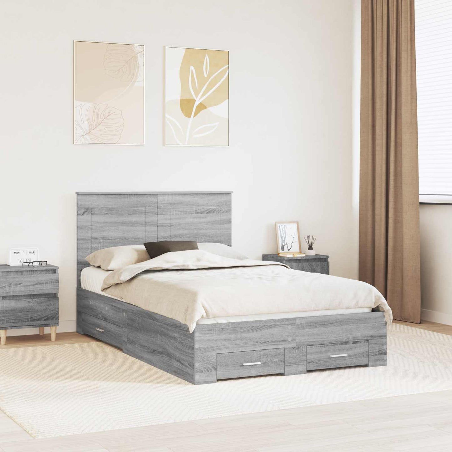 Struttura del letto con testiera Grigio Sonoma 120 x 190 cm