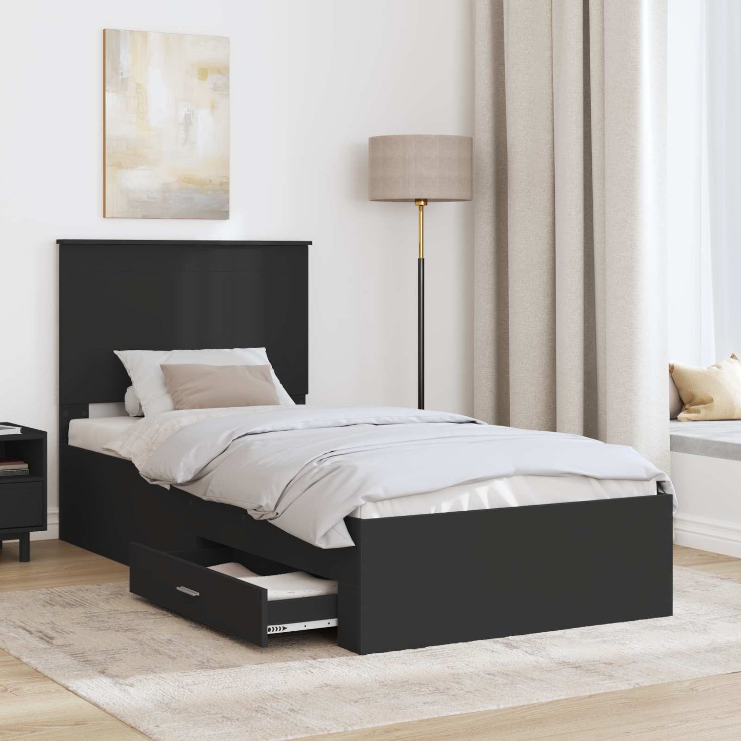 Struttura del letto con testiera Nero e Argento 100 x 200 cm