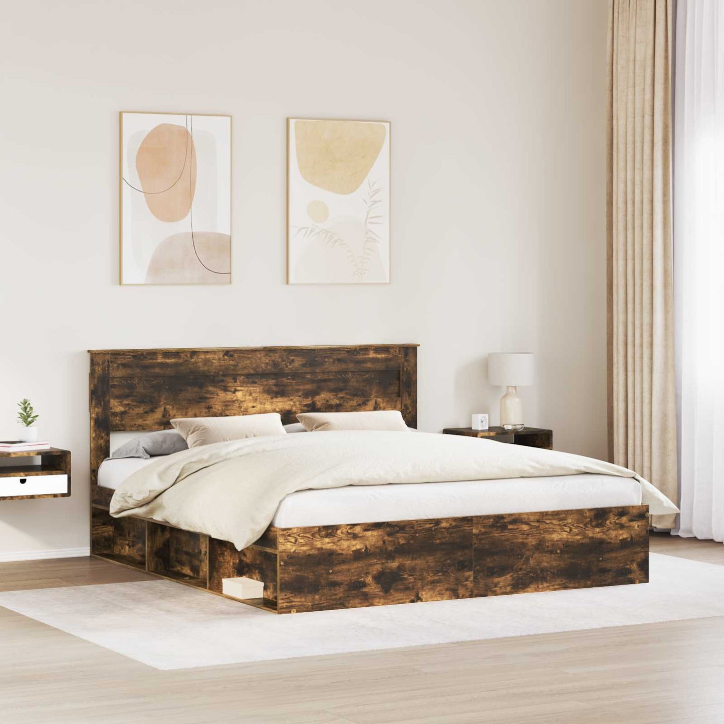 Struttura del letto Rovere fumÃ© 200 x 200 cm Pino massello
