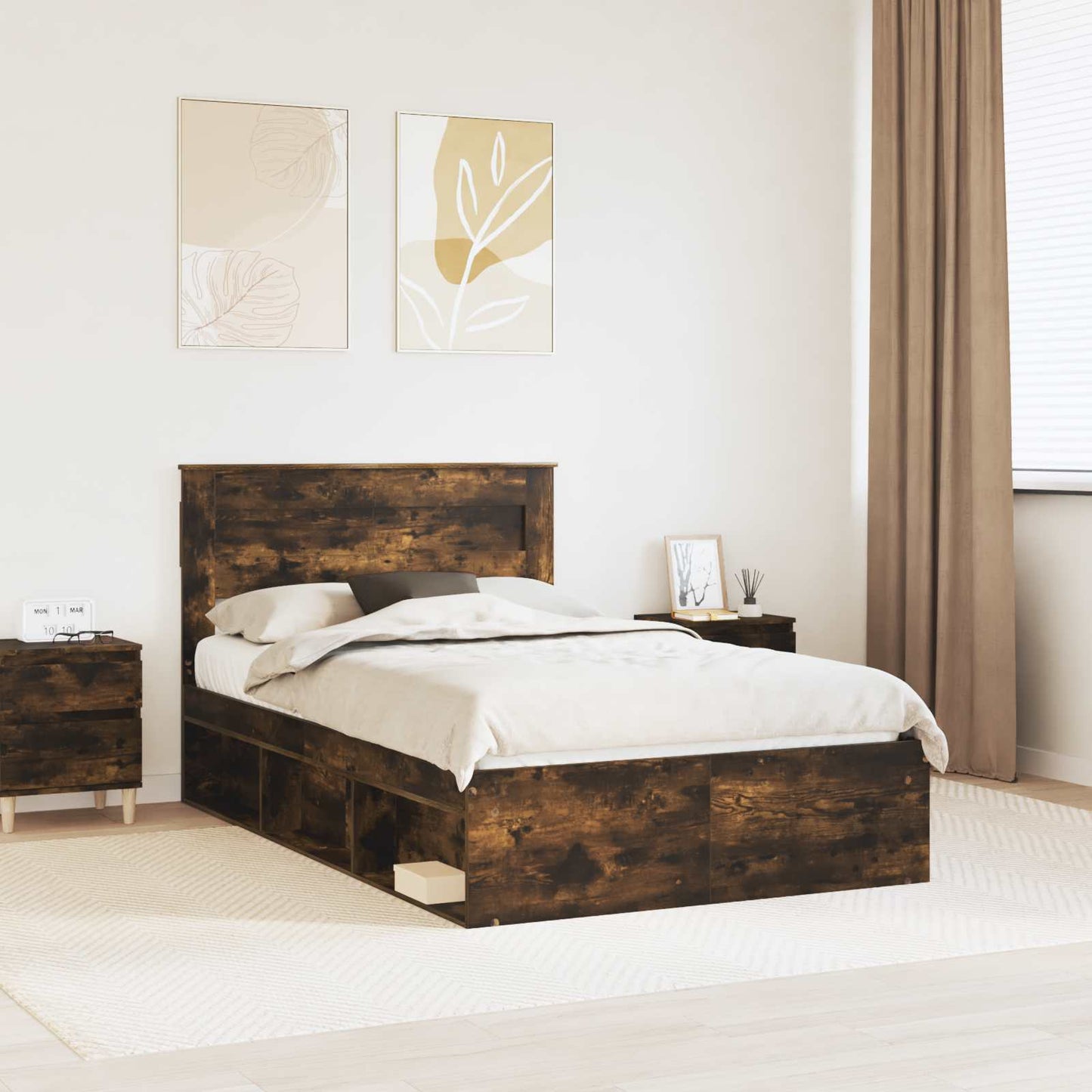 Struttura del letto Rovere fumÃ© 135 x 190 cm Pino massello