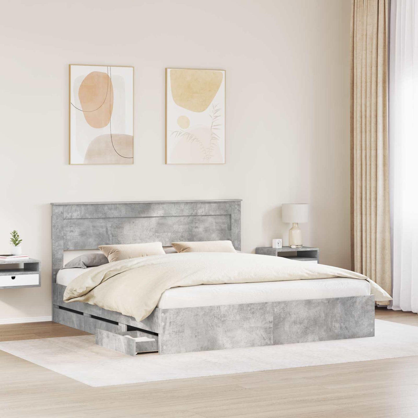 Struttura del letto con cassetto Grigio cemento 200 x 200 cm