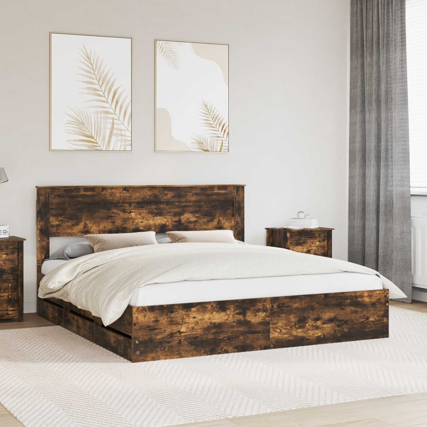 Struttura del letto con cassetto Rovere fumÃ© 200 x 200 cm
