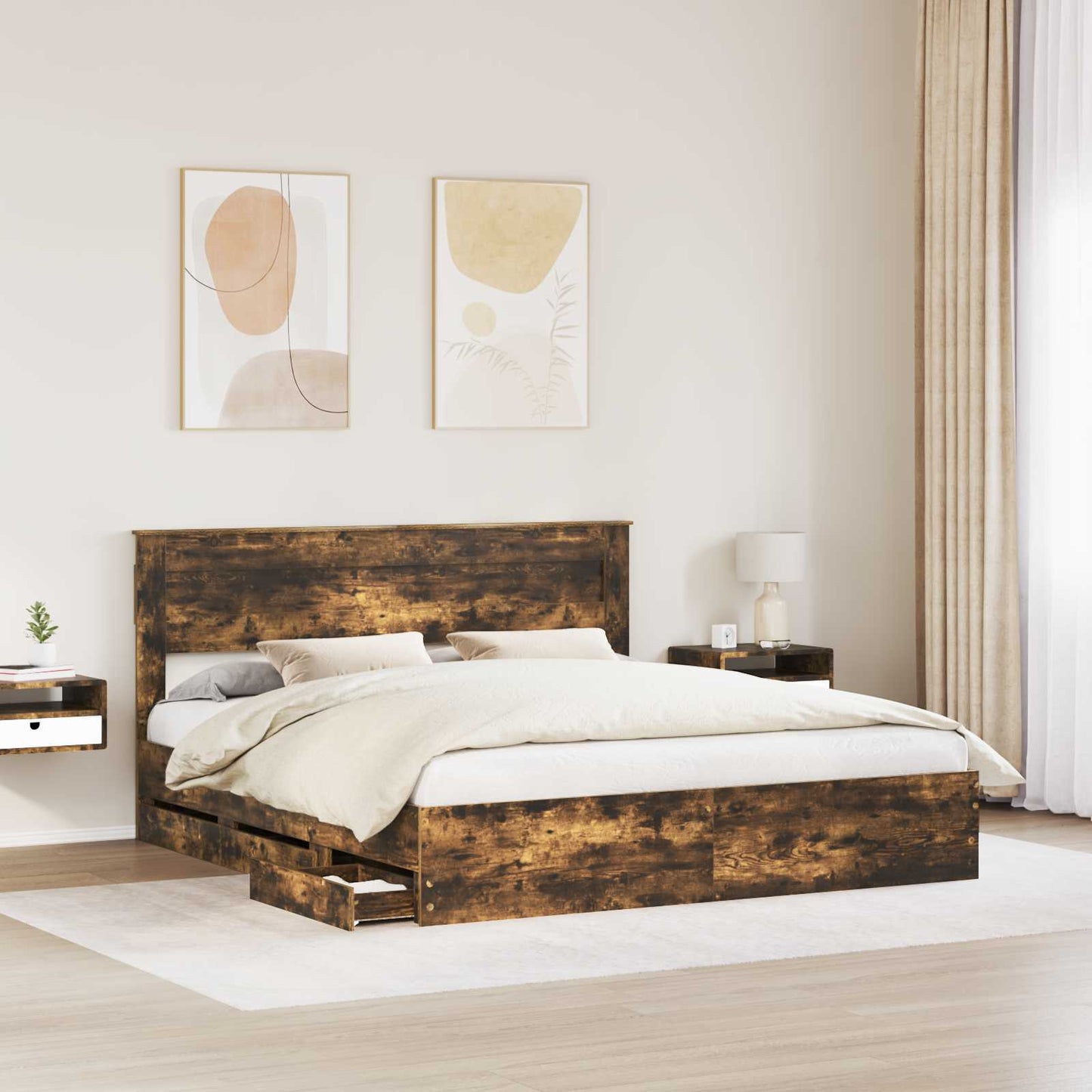 Struttura del letto con cassetto Rovere fumÃ© 200 x 200 cm