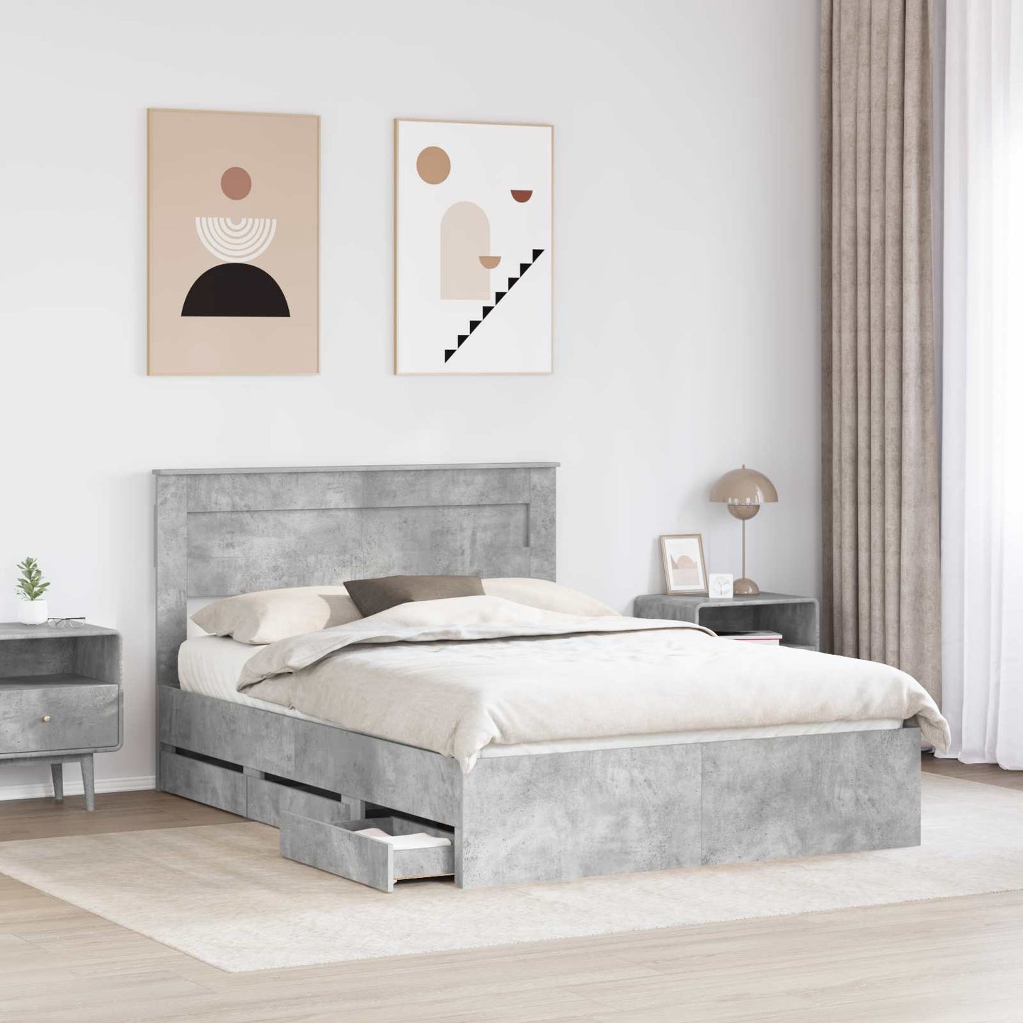 Struttura del letto con cassetto Grigio cemento 140 x 190 cm