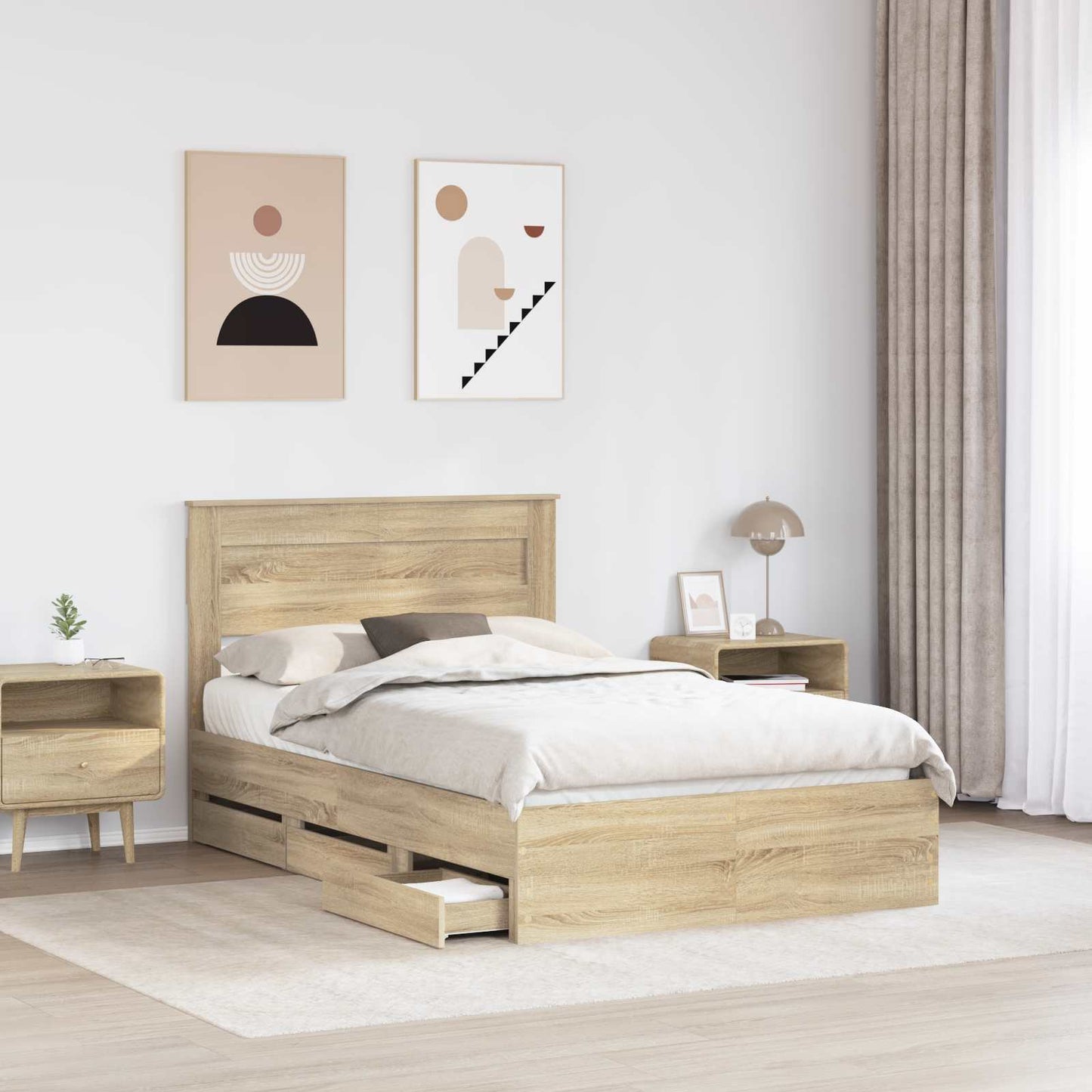 Struttura del letto con cassetto Rovere Sonoma 120 x 190 cm