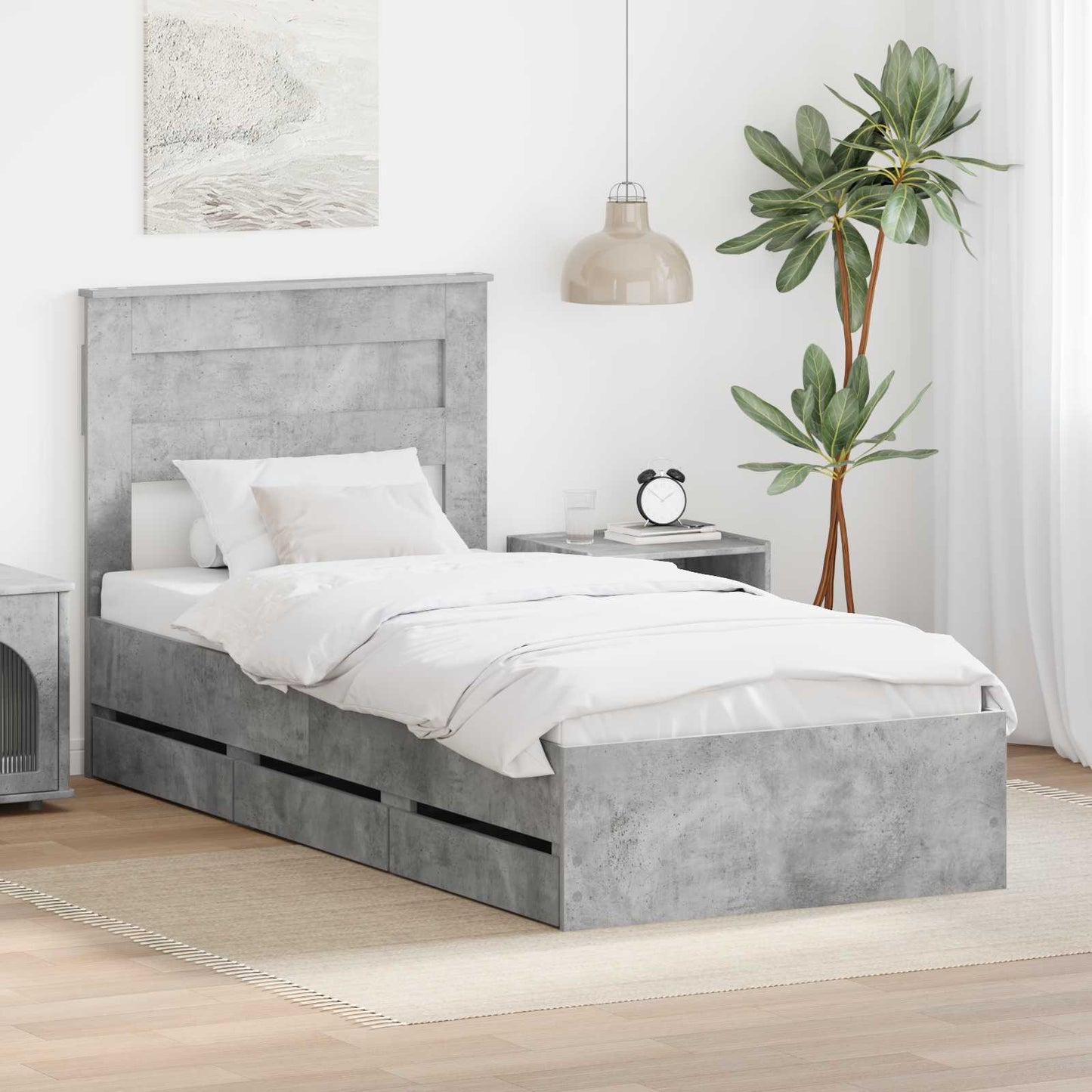 Struttura del letto con cassetto Grigio cemento 100 x 200 cm