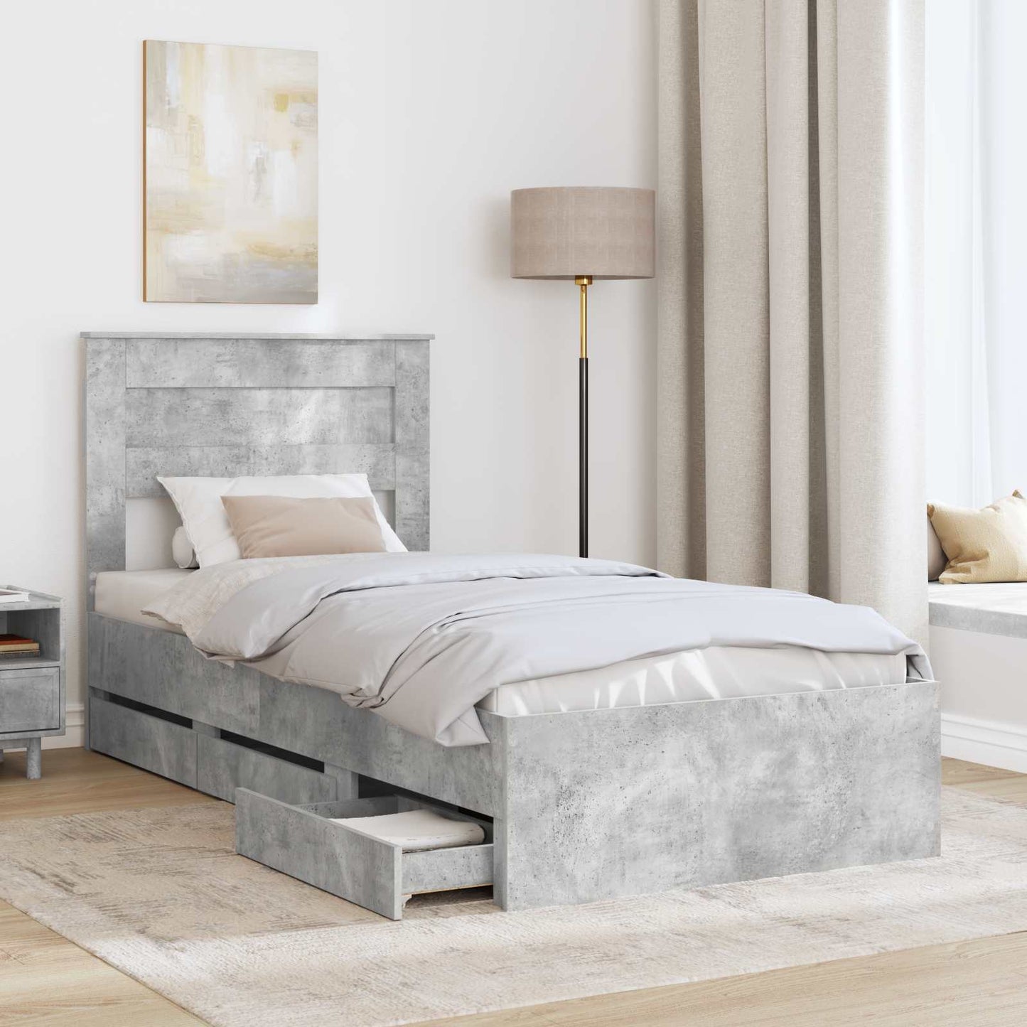 Struttura del letto con cassetto Grigio cemento 100 x 200 cm