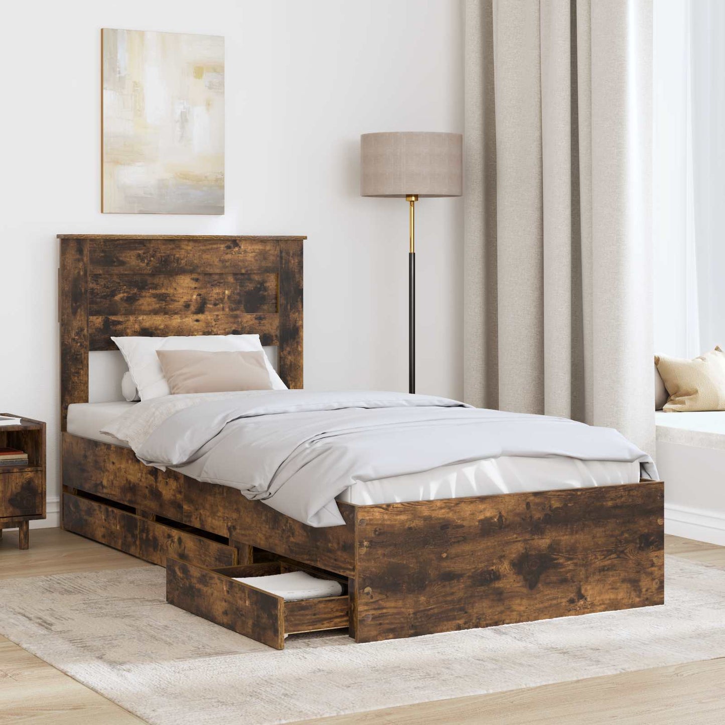 Struttura del letto con cassetto Rovere fumÃ© 100 x 200 cm
