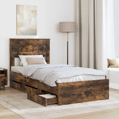 Struttura del letto con cassetto Rovere fumÃ© 90 x 200 cm