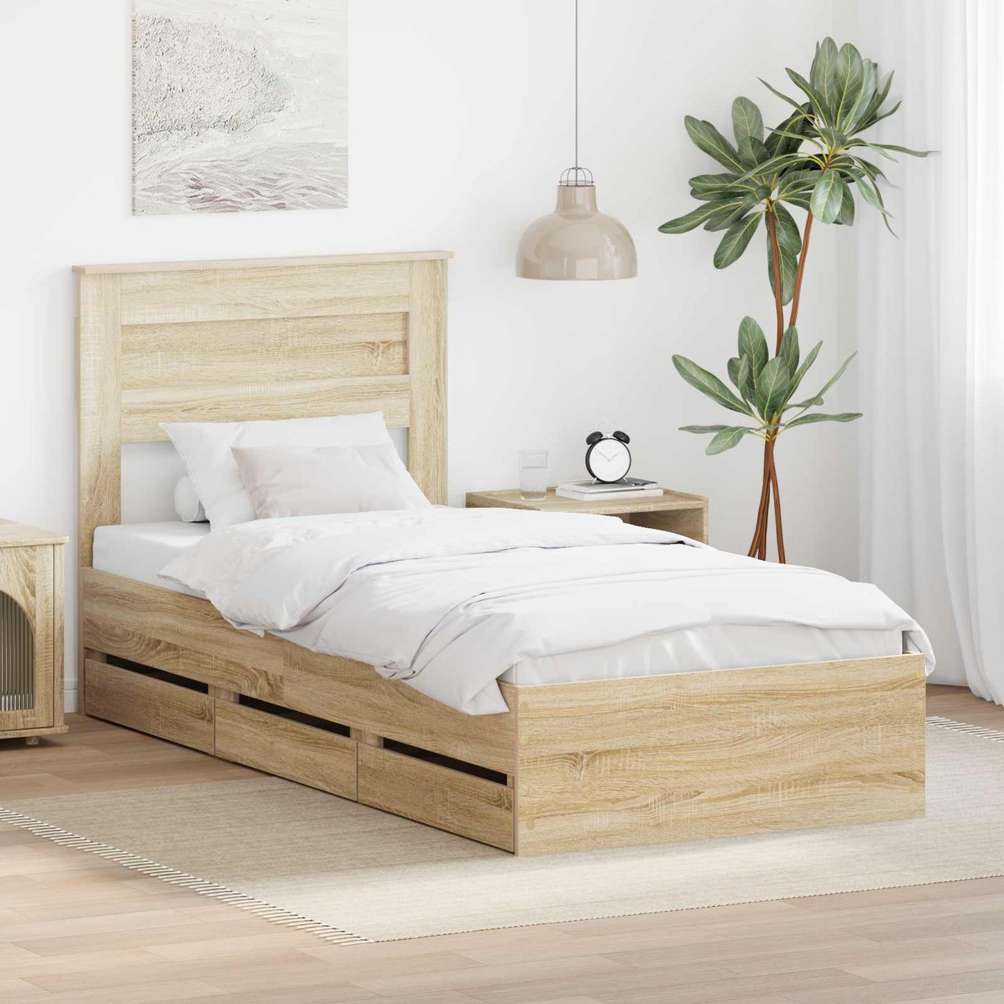 Struttura del letto con cassetto Rovere Sonoma 75 x 190 cm