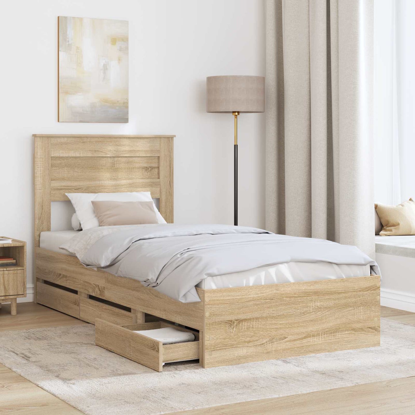 Struttura del letto con cassetto Rovere Sonoma 75 x 190 cm