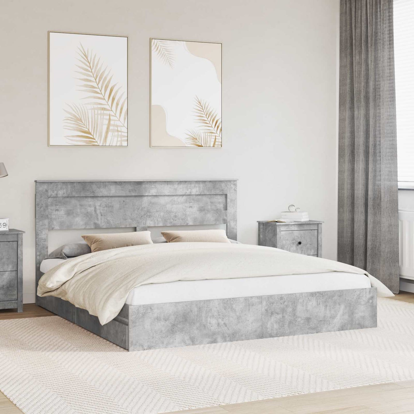Letto con Contenitore con testiera Grigio cemento 200 x 200 cm