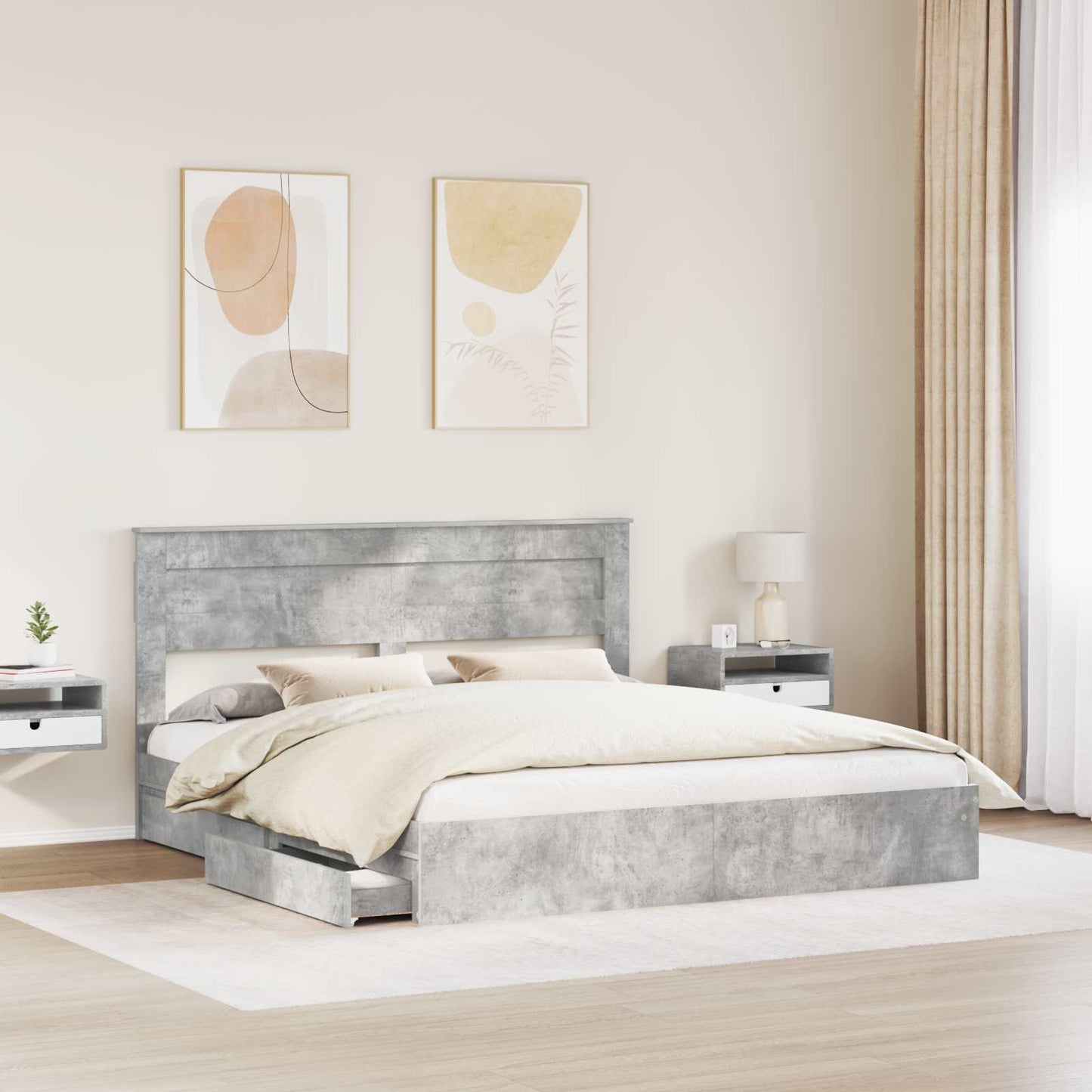 Letto con Contenitore con testiera Grigio cemento 180 x 200 cm