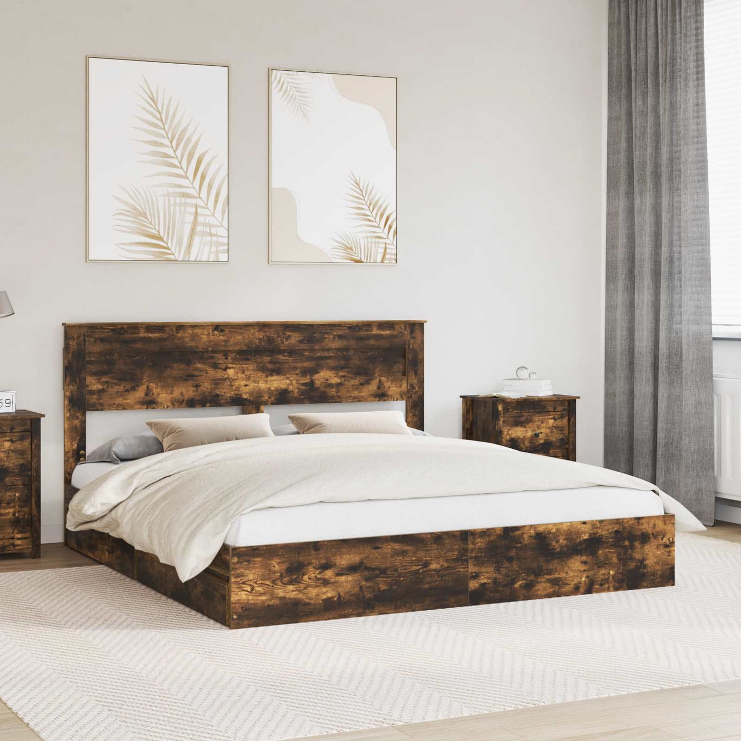 Letto con Contenitore con testiera Rovere fumÃ© 180 x 200 cm