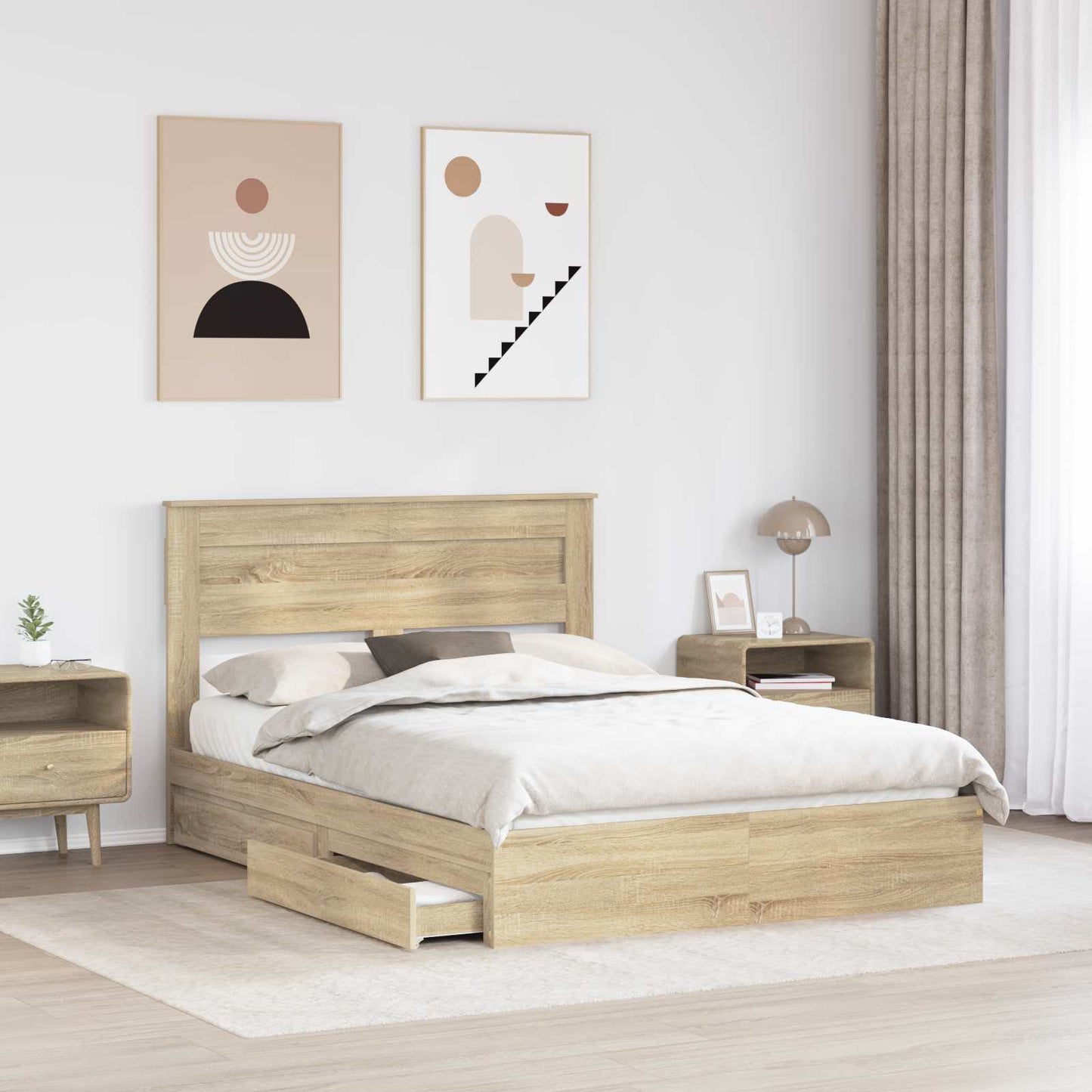 Letto con Contenitore con testiera Rovere Sonoma 160 x 200 cm