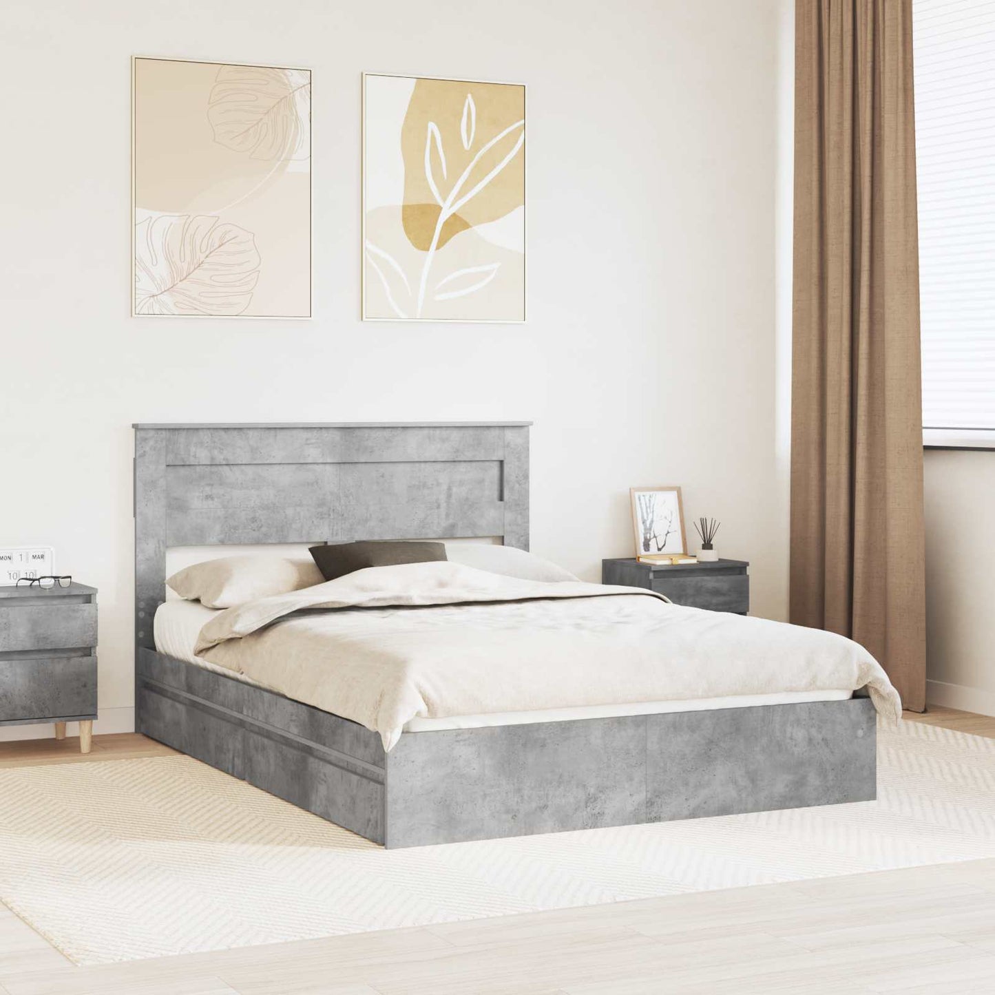 Letto con Contenitore con testiera Grigio cemento 150 x 200 cm