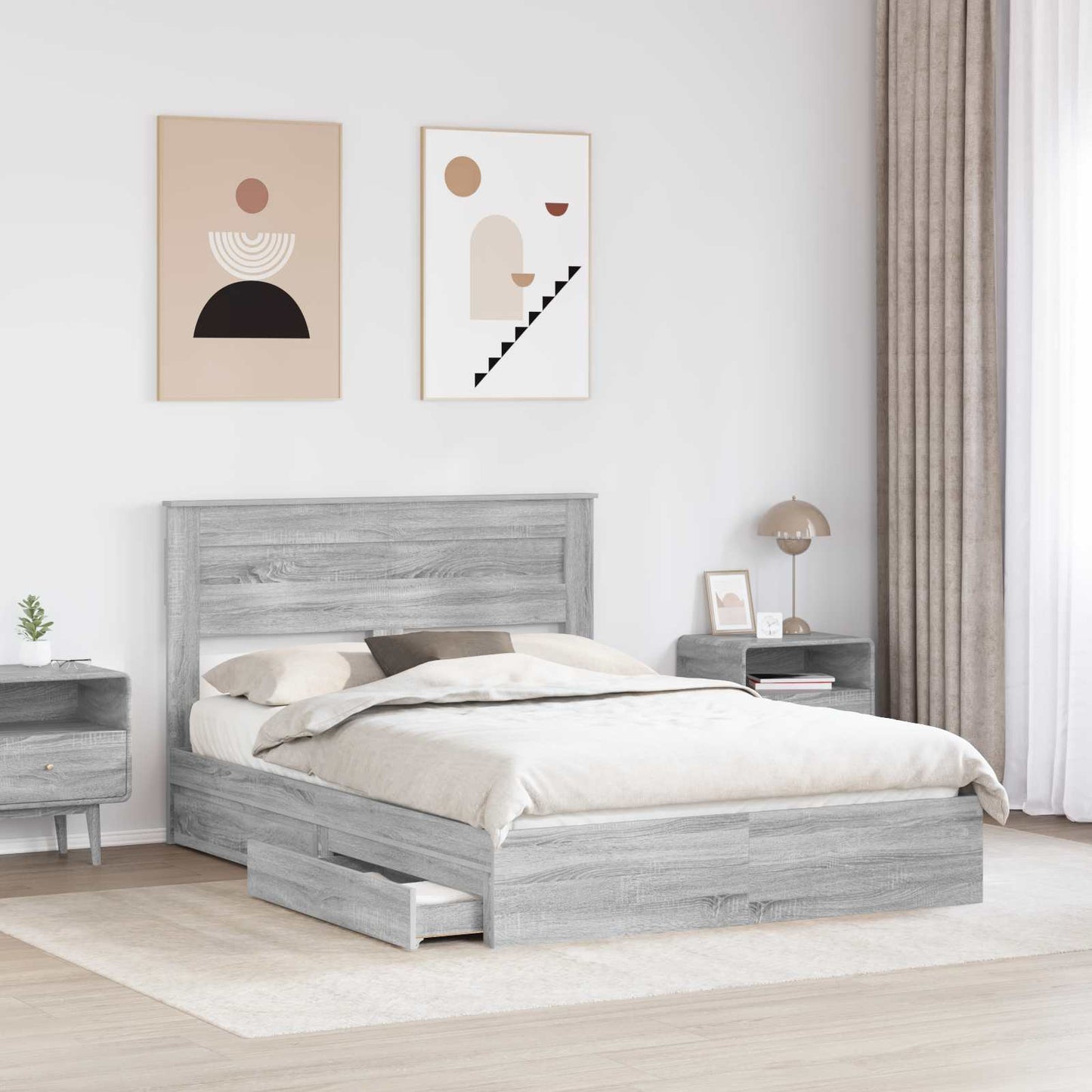 Letto con Contenitore con testiera Grigio Sonoma 150 x 200 cm