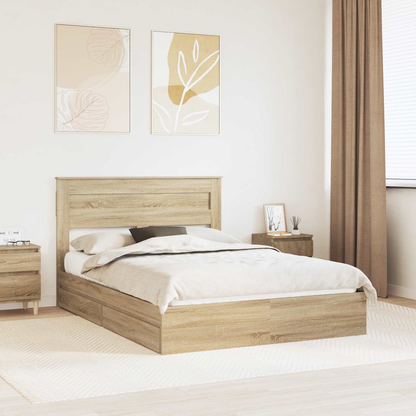 Letto con Contenitore con testiera Rovere Sonoma 140 x 200 cm