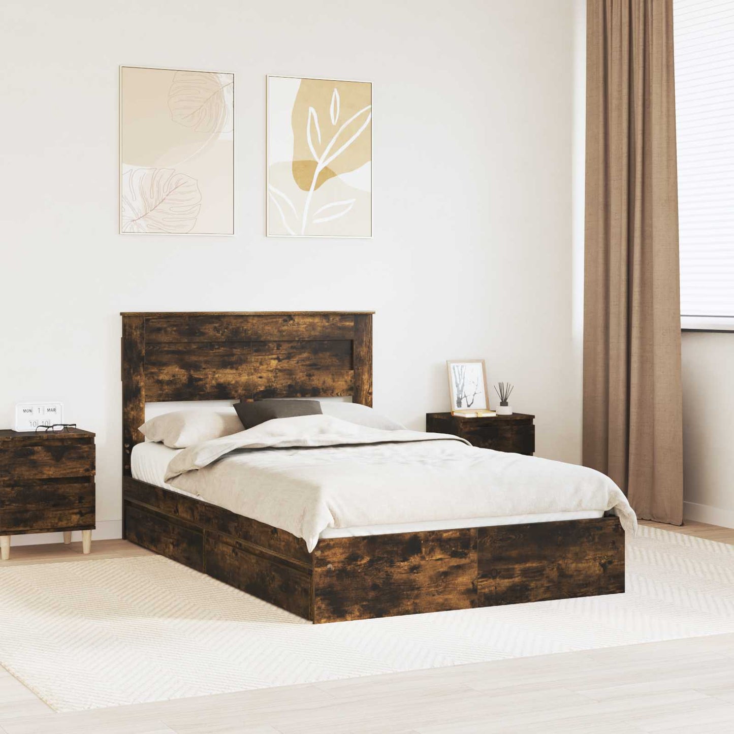 Letto con Contenitore con testiera Rovere fumé 120 x 200 cm