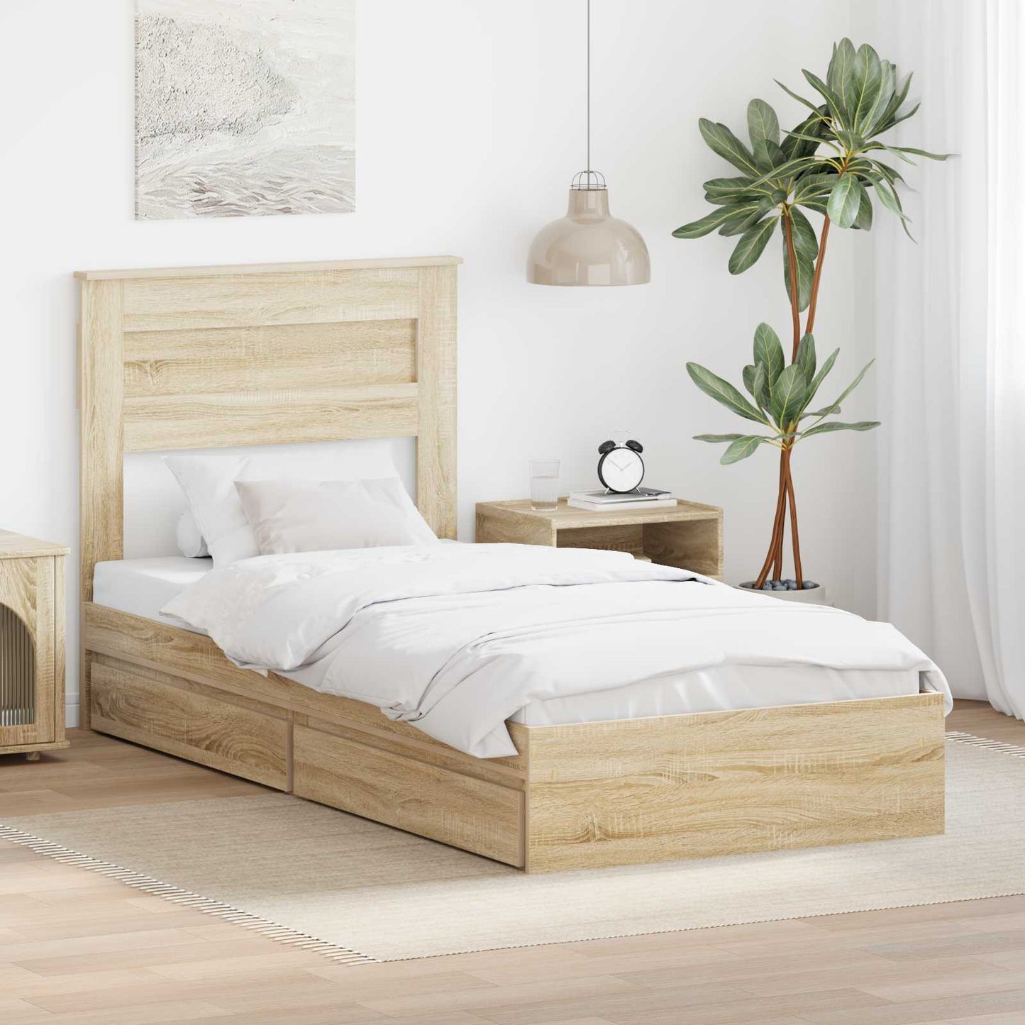 Letto con Contenitore con testiera Rovere Sonoma 90 x 190 cm