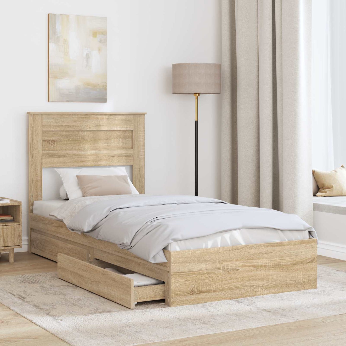 Letto con Contenitore con testiera Rovere Sonoma 90 x 200 cm