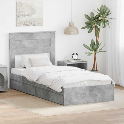 Letto con Contenitore con testiera Grigio cemento 75 x 190 cm