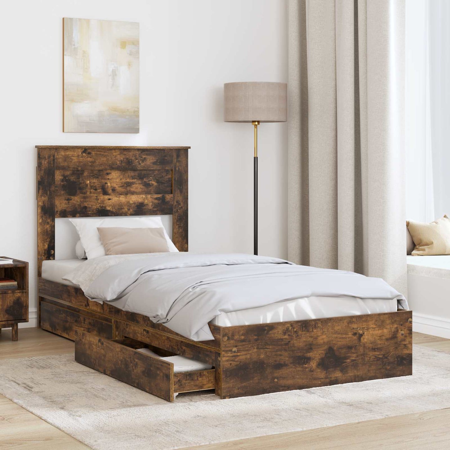 Letto con Contenitore Rovere fumÃƒÂ© 75 x 190 cm Legno multistrato