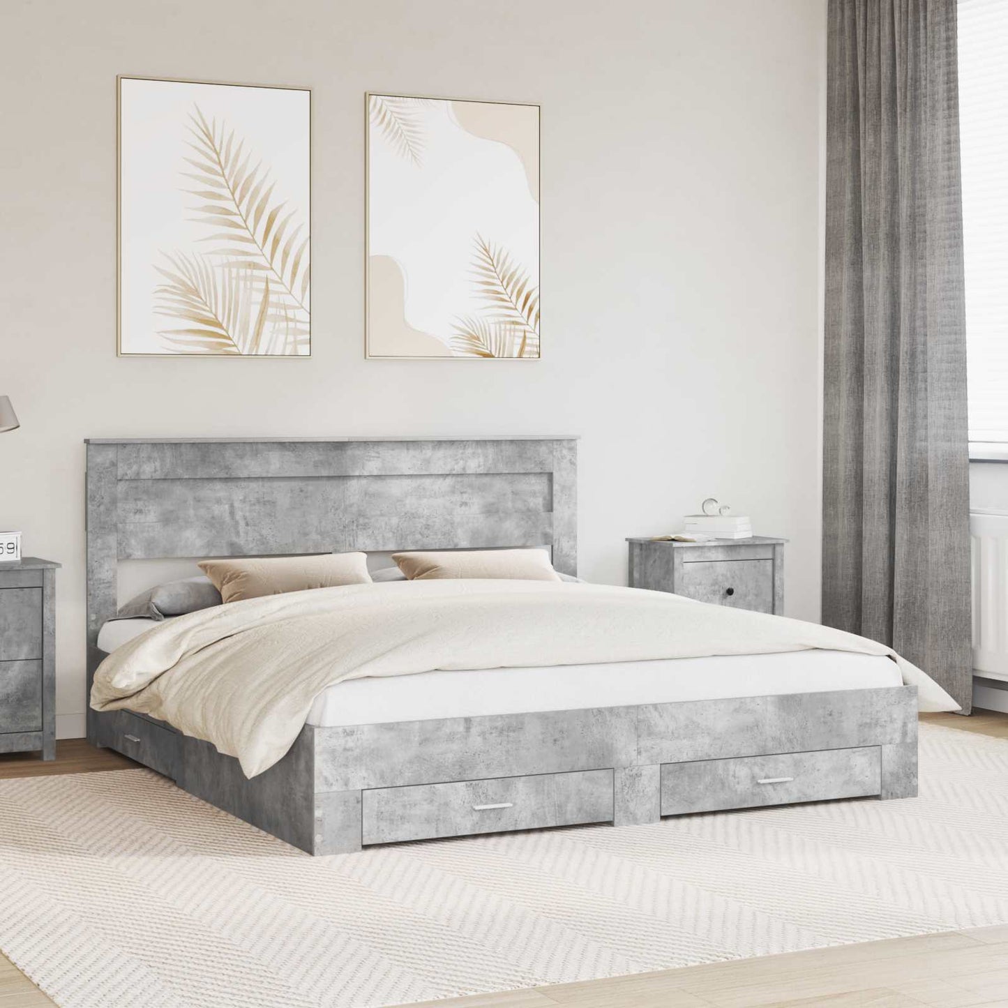 Struttura del letto con testiera Grigio cemento 200 x 200 cm