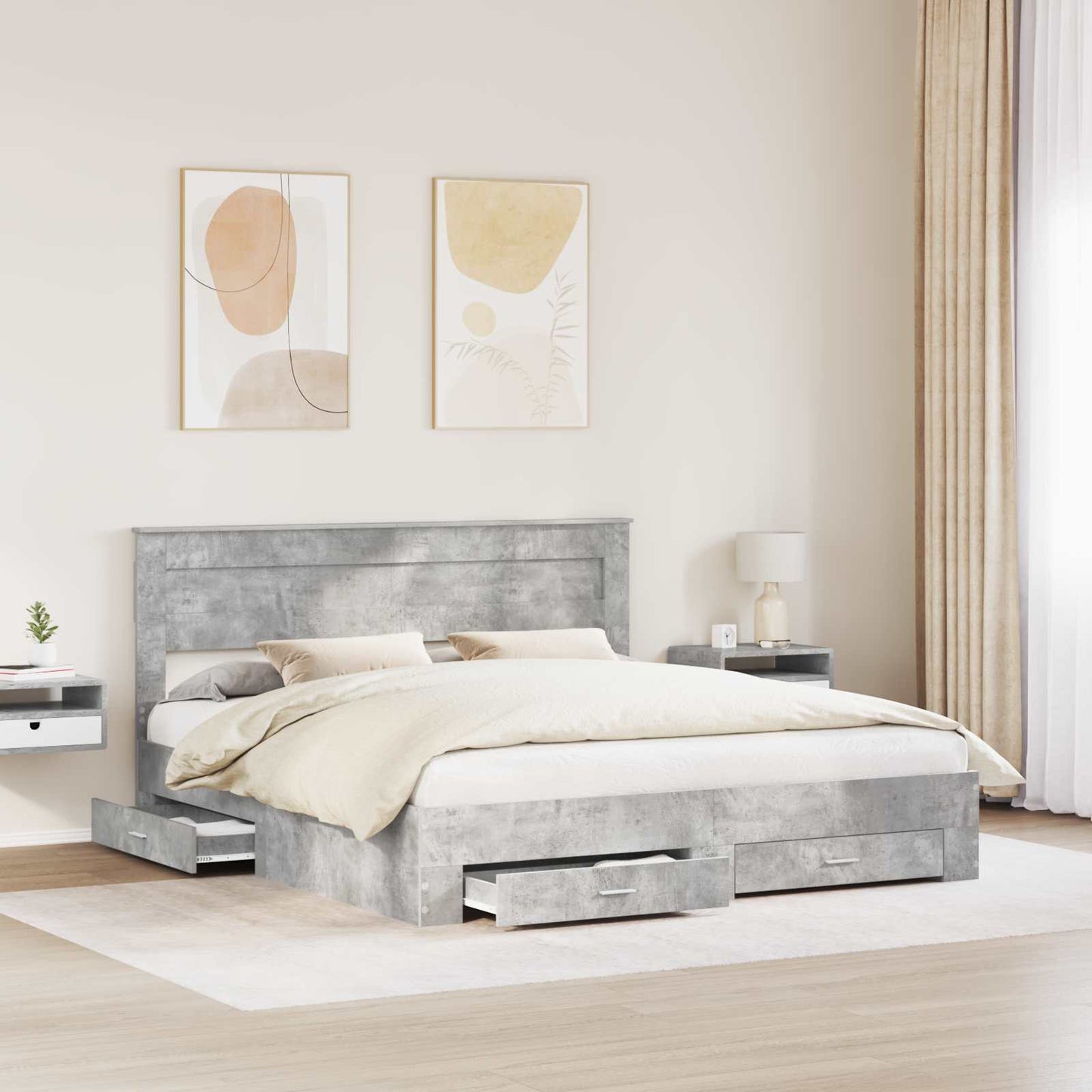 Struttura del letto con testiera Grigio cemento 200 x 200 cm