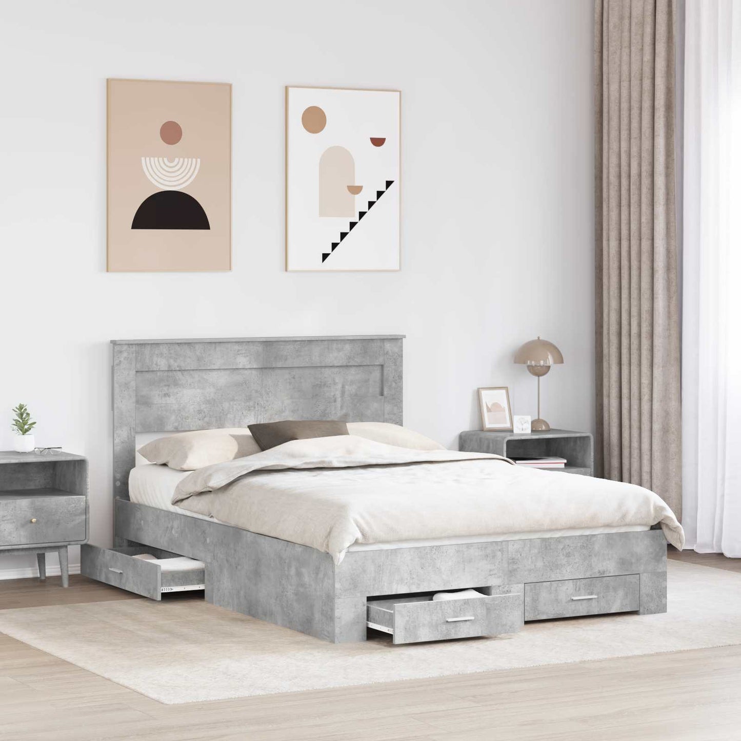 Struttura del letto con testiera Grigio cemento 160 x 200 cm