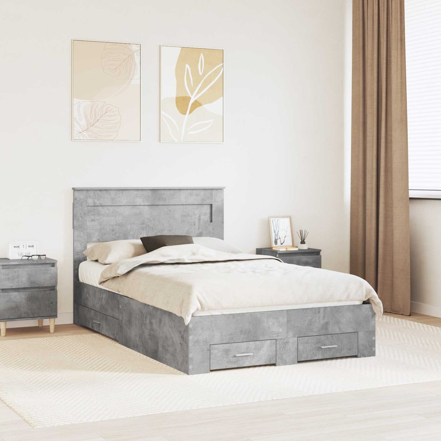 Struttura del letto con testiera Grigio cemento 135 x 190 cm