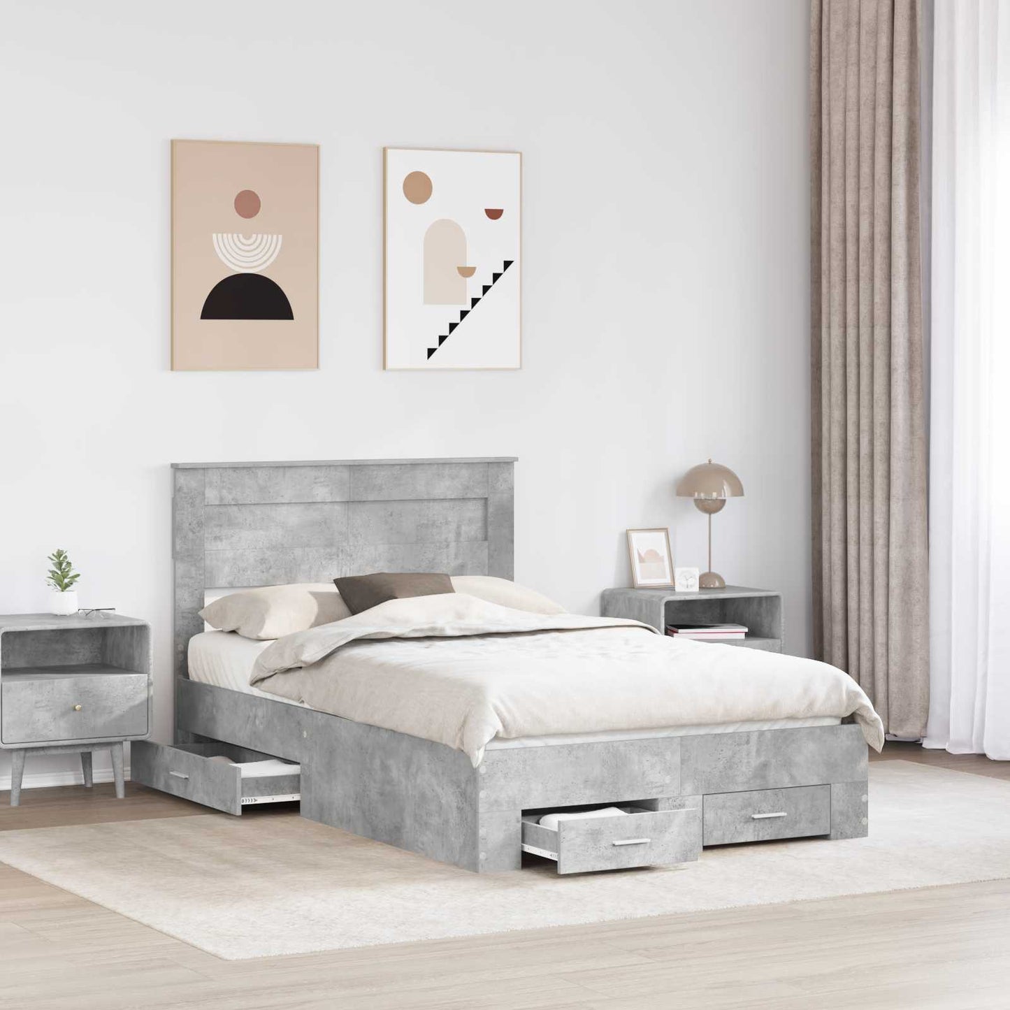 Struttura del letto con testiera Grigio cemento 120 x 190 cm