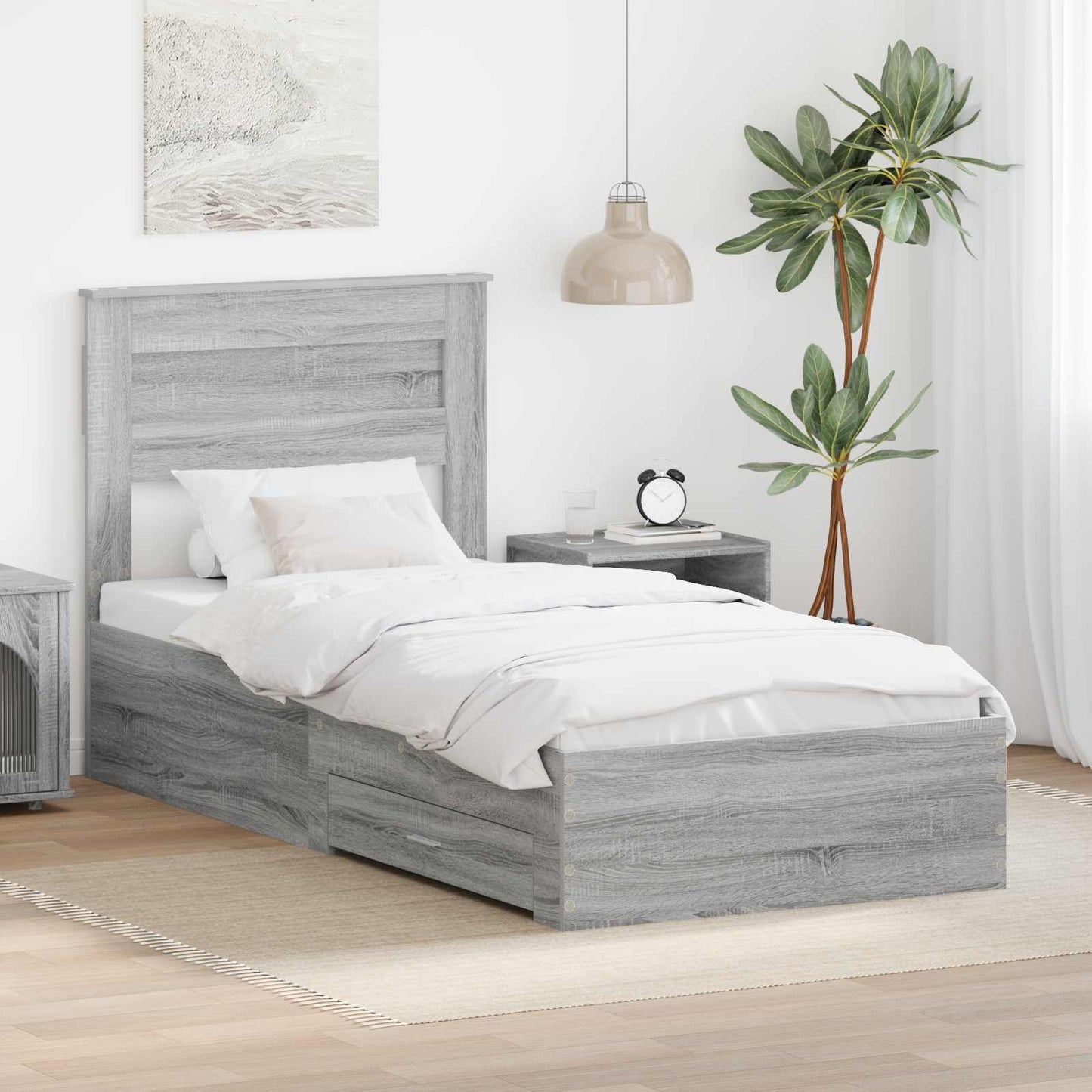 Struttura del letto con testiera Grigio Sonoma 100 x 200 cm