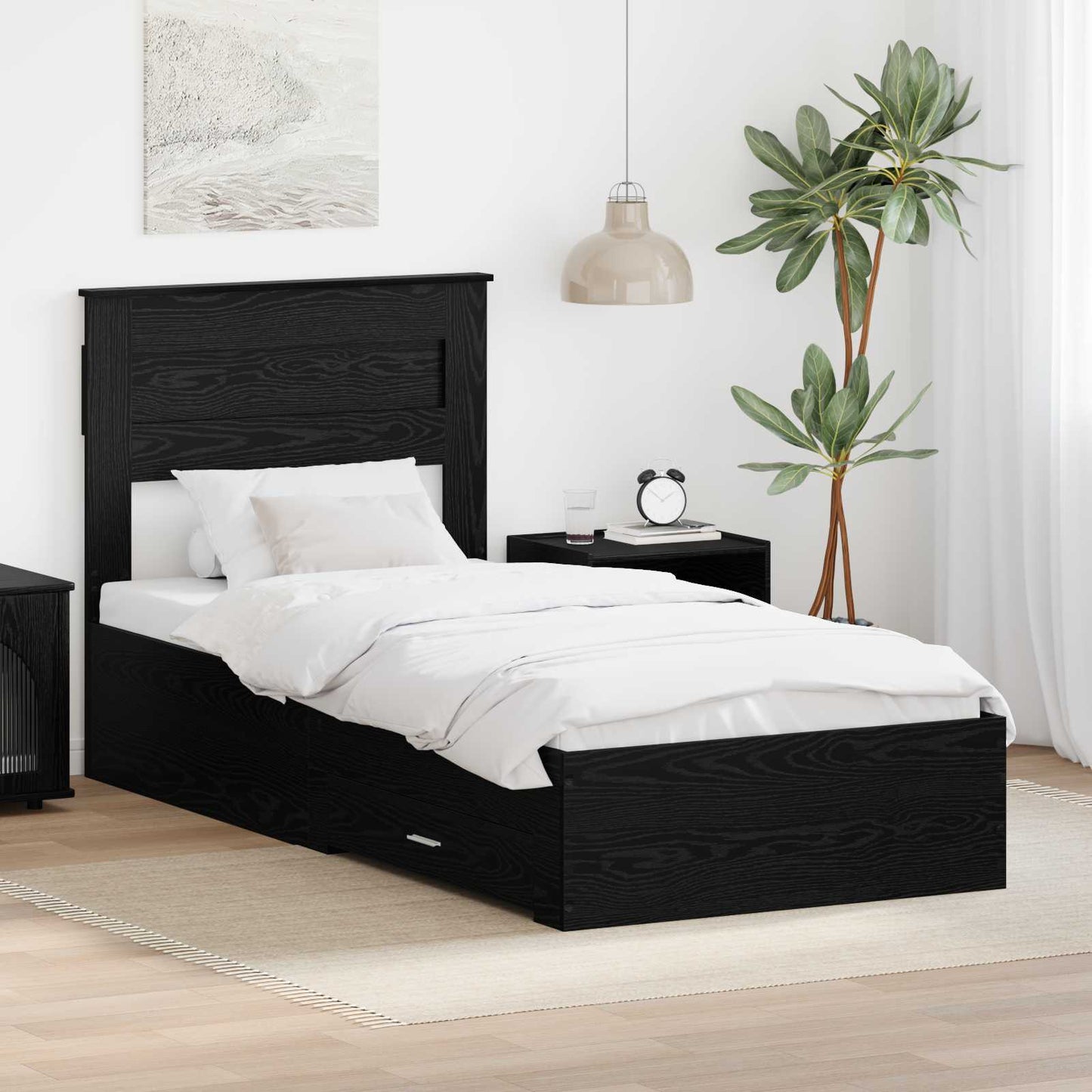 Struttura del letto Rovere Nero 90 x 200 cm Legno multistrato