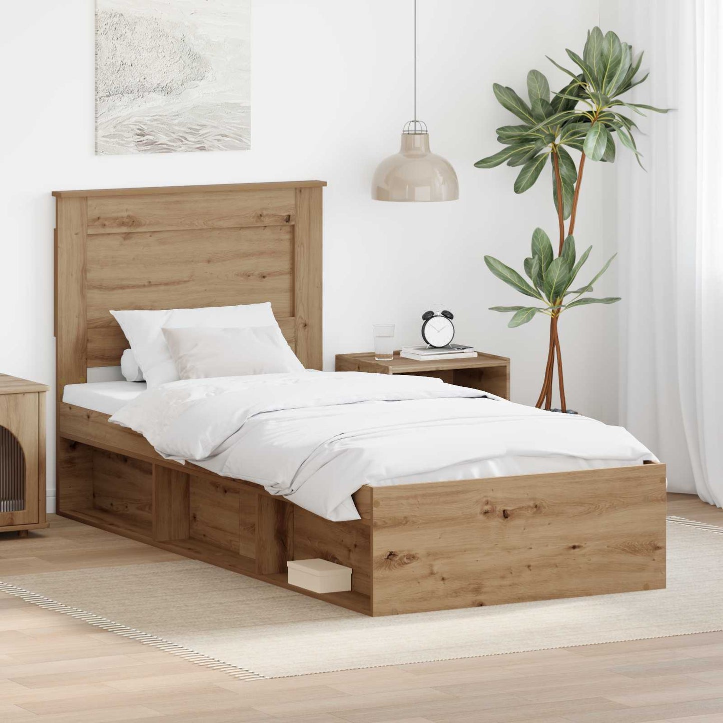Struttura del letto con testiera Rovere artigianale 90 x 190 cm