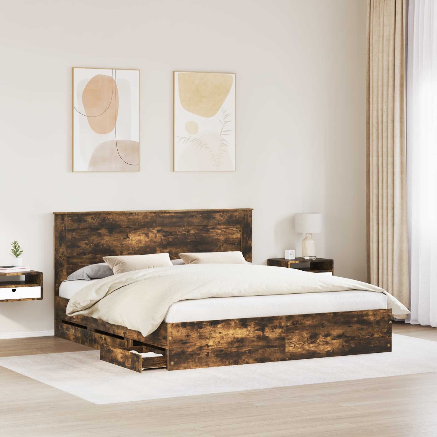 Struttura del letto con cassetto Rovere fumÃ© 200 x 200 cm