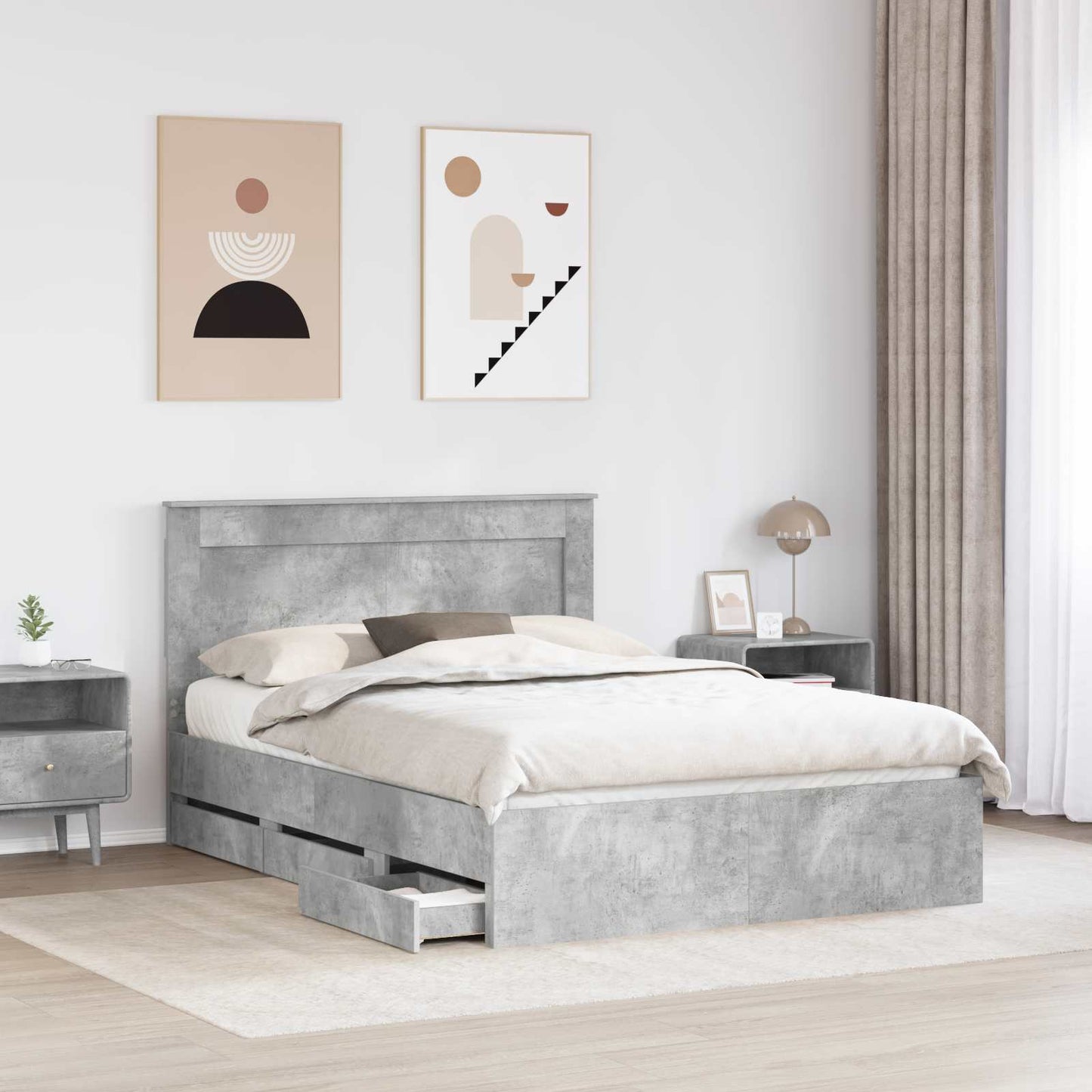 Struttura del letto con cassetto Grigio cemento 140 x 200 cm