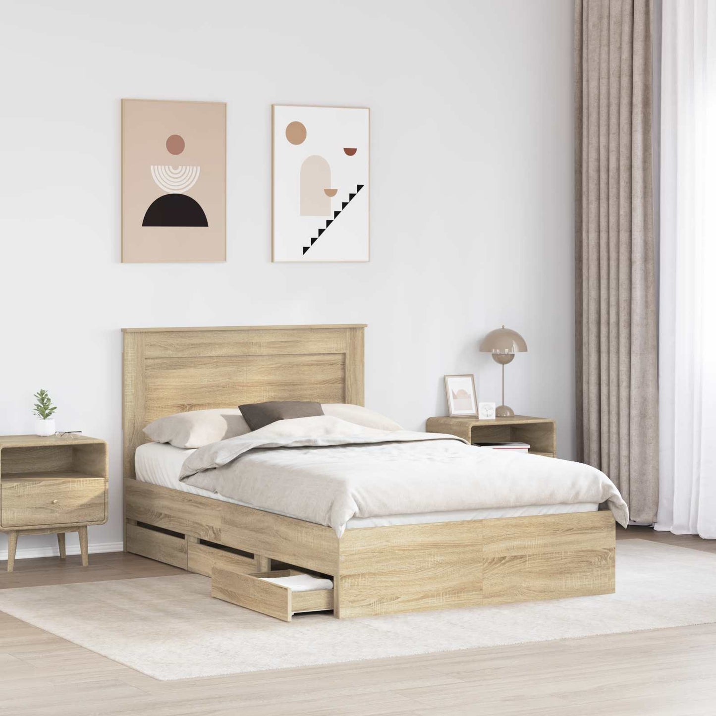 Struttura del letto con cassetto Rovere Sonoma 120 x 190 cm