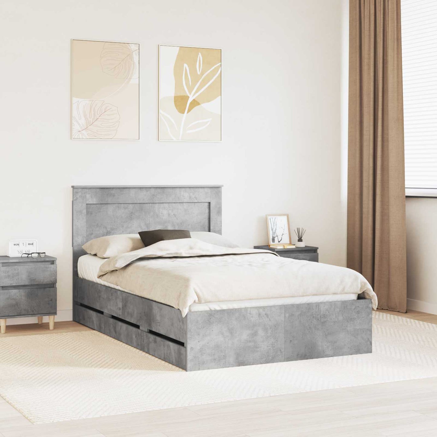 Struttura del letto con cassetto Grigio cemento 120 x 190 cm